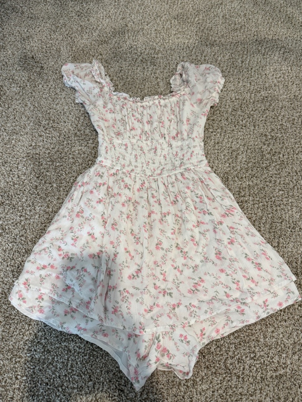 Hollister White Floral Romper with Pink Rose Print